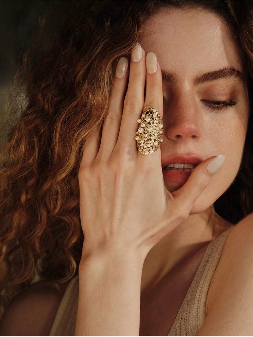 Gold Pearl Cluster Statement Ring